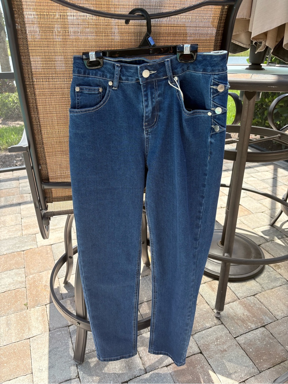 Flamingals dark blue denim jeans with side silver accents. - Picture 4 of 6